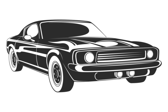 Download Muscle Car Icon. Black Vintage Auto Vehi - Icon Collection