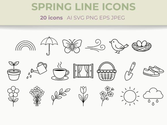 Download Spring Line Icons Set Nature Floral SVG - Icon Collection