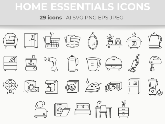 Download Home Essentials Line Icons Household SVG - Icon Collection